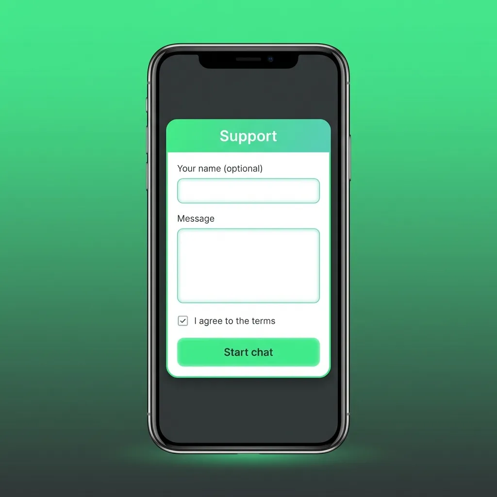Illustration of BC Game iOS app on an iPhone showing 24/7 live chat and support options for Indian users