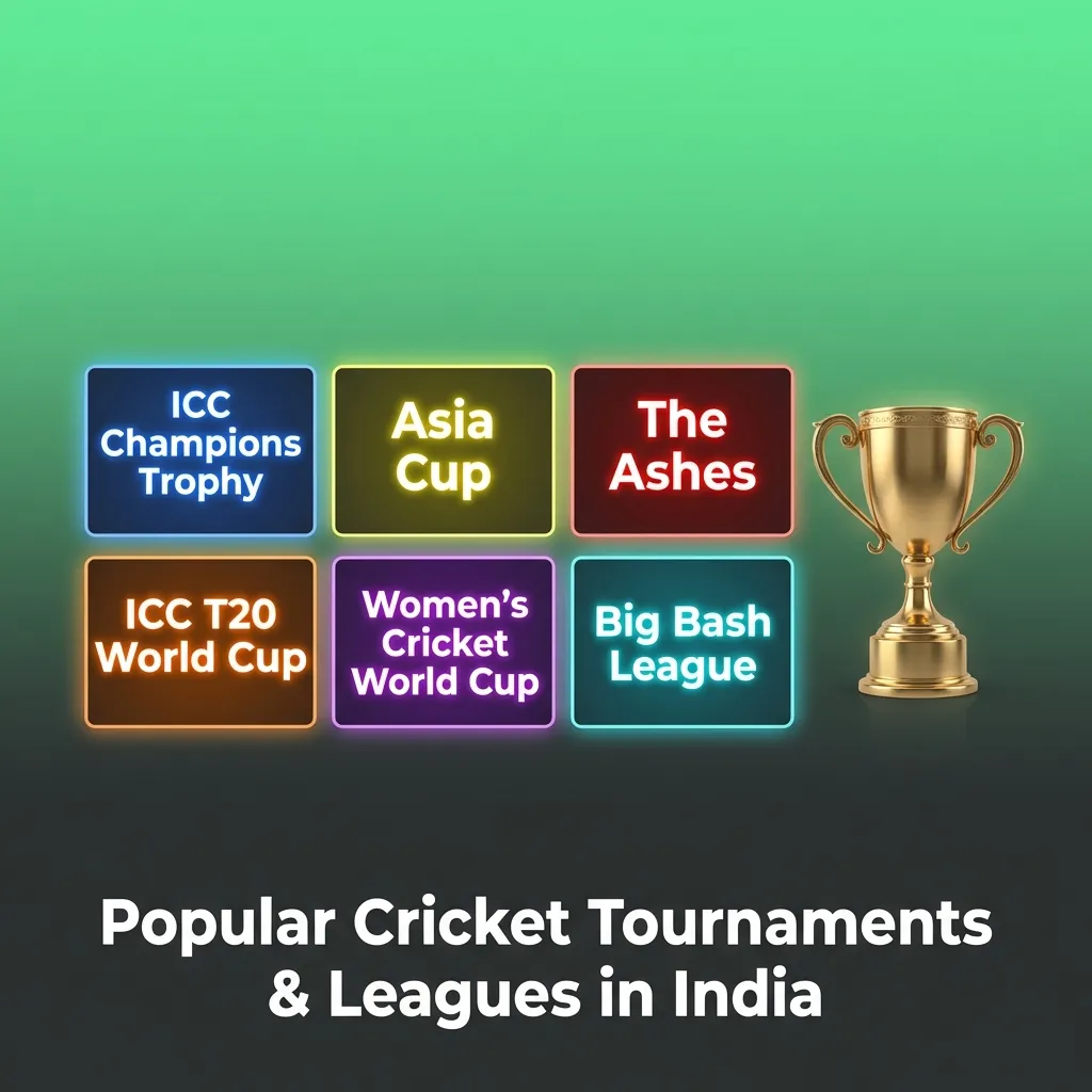 Infographic listing major cricket tournaments and leagues in India with brief betting market descriptions
