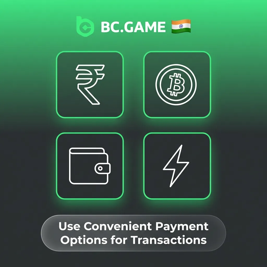 BC Game India payment screen showing UPI, PhonePe, Google Pay, Paytm and crypto options with secure transaction icons