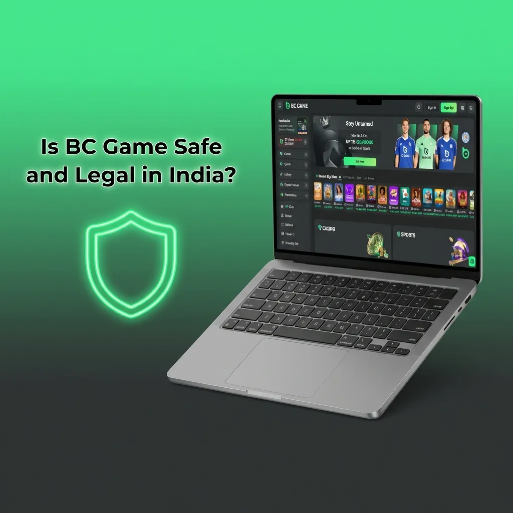 Graphic asking if BC Game is safe and legal in India, noting Curacao licence and varying Indian gambling laws